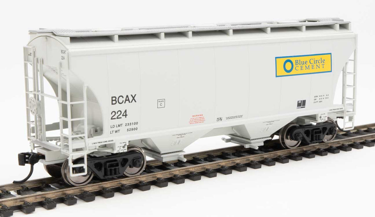  Walthers 910-7565 HO 39' Trinity 3281 2 Bay Covered Hopper Blue Circle Cement BCAX 224