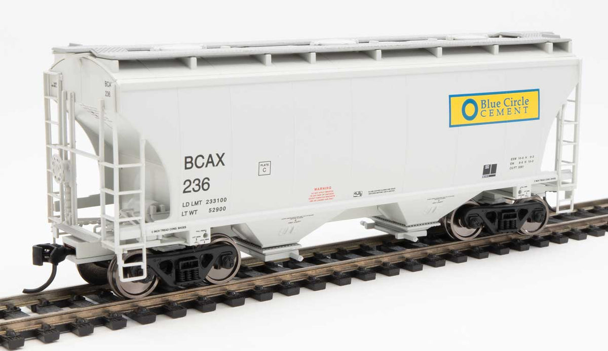  Walthers 910-7566 HO 39' Trinity 3281 2 Bay Covered Hopper Blue Circle Cement BCAX 236