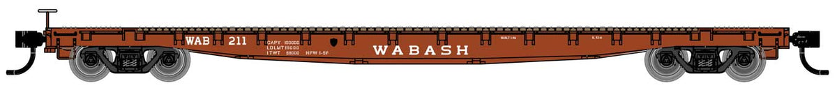  Walthers Mainline 910-6629 53' GSC Flatcar Wabash WAB 211
